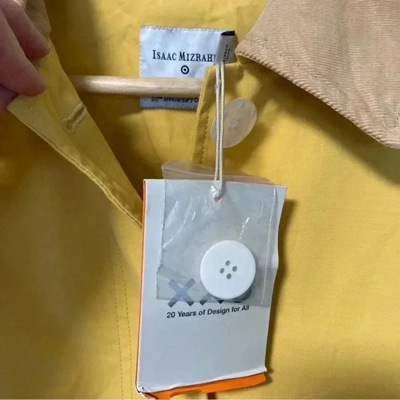NWT Isaac Mizrahi beige corduroy collar yellow cotton rain coat jacket - Picture 13 of 16